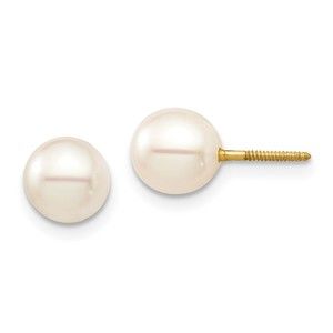 14k Yellow Gold Childrens 6-7 White Round FWC Pearl Stud Post Screwback Earrings